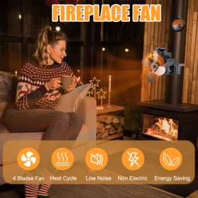 Wood Stove Fan Heat Powered Non-Electric Lotus Shaped Heat Distribution 4-Blade Silent Flue Pipe Hanging Fireplace Fan with Magnetic Thermometer for H