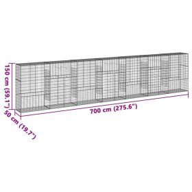vidaXL Coș gabion cu capac, 700x50x150 cm, fier galvanizat