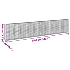vidaXL Coș gabion cu capac, 1000x50x200 cm, fier galvanizat