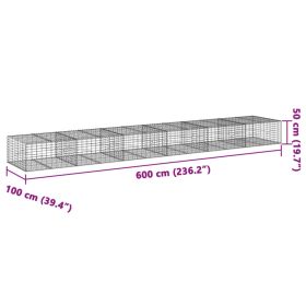 vidaXL Coș gabion cu capac, 600x100x50 cm, fier galvanizat