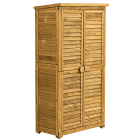Outdoor Storage Cabinet, Wood Garden Shed, Pool Storage Shed With Lockable Door, Waterproof Roof And 2 Removable Shelves, Vertical Outside Storage She
