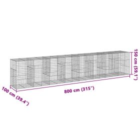 vidaXL Coș gabion cu capac, 800x100x150 cm, fier galvanizat