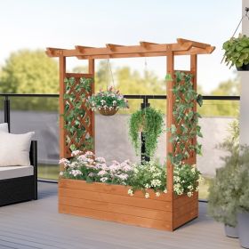 Arched Grid, Elevated Garden Bed, Teak Color, Cedar Planting Basin