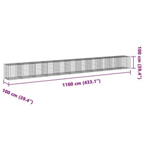 vidaXL Coș gabion cu capac, 1100x100x100 cm, fier galvanizat