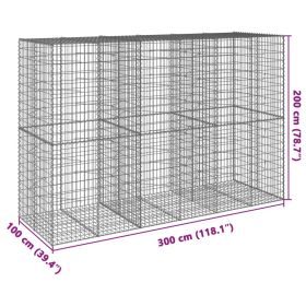 vidaXL Coș gabion cu capac, 300x100x200 cm, fier galvanizat