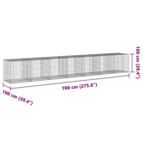 vidaXL Coș gabion cu capac, 700x100x100 cm, fier galvanizat