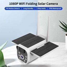 4G 1080P WiFi Folding Solar Camera Home Surveillance Camera with PIR Motion Detects Long Standby 2-Way Audio IP66 Waterproof with Rechargeable Battery