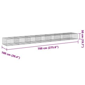 vidaXL Coș gabion cu capac, 700x100x50 cm, fier galvanizat