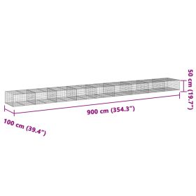 vidaXL Coș gabion cu capac, 900x100x50 cm, fier galvanizat