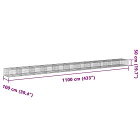 vidaXL Coș gabion cu capac, 1100x100x50 cm, fier galvanizat