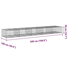 vidaXL Coș gabion cu capac, 500x100x50 cm, fier galvanizat