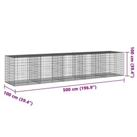 vidaXL Coș gabion cu capac, 500x100x100 cm, fier galvanizat