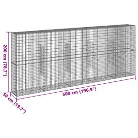 vidaXL Coș gabion cu capac, 500x50x200 cm, fier galvanizat