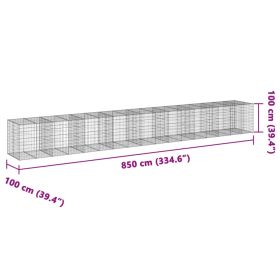 vidaXL Coș gabion cu capac, 850x100x100 cm, fier galvanizat
