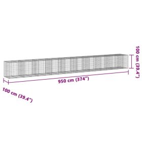 vidaXL Coș gabion cu capac, 950x100x100 cm, fier galvanizat
