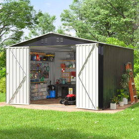 Outdoor Sheds 8FT X 10FT  Outdoor Storage Clearance, Metal Anti-Corrosion Utility Tool House With Lockable Door & Shutter Vents, Waterproof Storage Ga