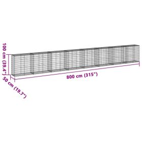 vidaXL Coș gabion cu capac, 800x50x100 cm, fier galvanizat