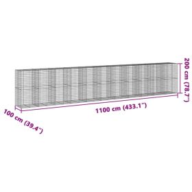 vidaXL Coș gabion cu capac, 1100x100x200 cm, fier galvanizat