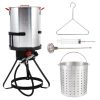 30 Qt. Aluminum Turkey Deep Fryer Pot with Injector Thermometer Kit and 54, 000 BTU Outdoor Propane Stove Burner Stand for 20 Lbs Turkey
