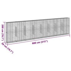 vidaXL Coș gabion cu capac, argintiu, 800x50x200 cm, fier galvanizat