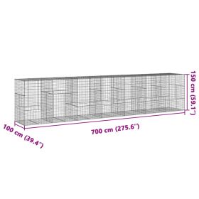 vidaXL Gabiónový kôš s krytom 700x100x150 cm pozinkované železo