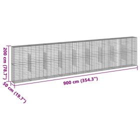 vidaXL Coș gabion cu capac, argintiu, 900x50x200 cm, fier galvanizat