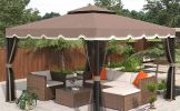 TOPMAX 9.8Ft. Wx9.8Ft.L Outdoor Iron Vented Dome Top Patio Gazebo with Netting for Backyard, Poolside and Deck, Brown