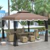 TOPMAX 9.8Ft. Wx9.8Ft.L Outdoor Iron Vented Dome Top Patio Gazebo with Netting for Backyard, Poolside and Deck, Brown
