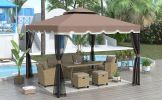 TOPMAX 9.8Ft. Wx9.8Ft.L Outdoor Iron Vented Dome Top Patio Gazebo with Netting for Backyard, Poolside and Deck, Brown