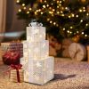 3pcs Square ABS Plastic Rack Garden Festive Decoration LED60 Light Warm White Light Cotton Thread Powder Gift Box
