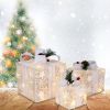 3pcs Square ABS Plastic Rack Garden Festive Decoration LED60 Light Warm White Light Cotton Thread Powder Gift Box