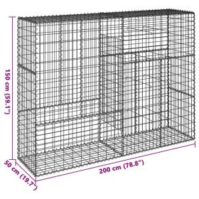 vidaXL Coș gabion cu capac, 200x50x150 cm, fier galvanizat