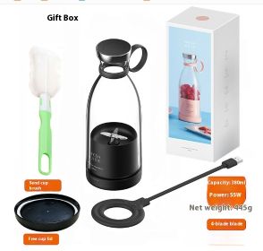 350ML Electric Juicer Blender Mixer USB Rechargeable Machine Household Portable Blender Maker Cup Kitchen Tool Kit (Color: Black)