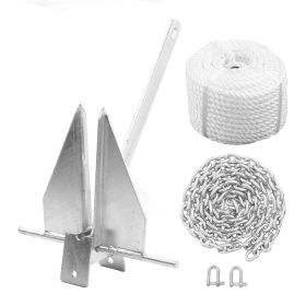 13lb Ship Anchor Kit Carbon Steel Heavy Duty Fluke Style Boat Anchor with Nylon Rope Chain for Fresh Water Sea (Option: as picture)