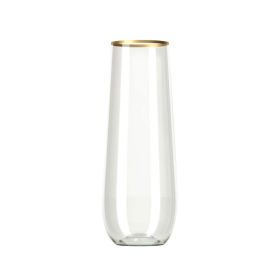 12/18Pcs Plastic Unbreakable Stemless Champagne Flutes Crystal Clear Wine Beer Cups Disposable Glass Wedding Party Bar Supplies (Ships From: China, Color: 12pcs Gold)