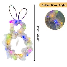 2023 New Easter Bunny Wreath DIY Folded Rattan Wreath Bunny Pendant Easter Decoration for Home Holiday Party Decoration Supplies (Ships From: CN, Color: With Light B)