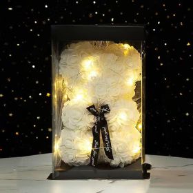 40cm Large Teddy Rose Bear Artificial Flowers Rose Bears with Light Box Anniversary Valentine's Wedding Birthday Christmas Gift (Ships From: China, Color: 25CM-Crown Veil2)