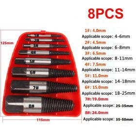 6/8Pcs Damaged Broken Screw Extractor Remover Metal Drill Bit Set Steel Durable Center Drill Damaged Bolts Easy Out Remover Tool (Ships From: China, Color: 8PCS)