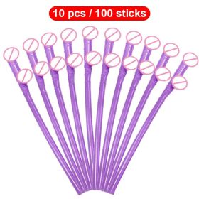 10Pcs Drinking Penis Straws Bride Shower Sexy Hen Night Drink Penis Dick Novelty Nude Straw For Bar Bachelorette Party Supplies (Ships From: China, Color: Purple)
