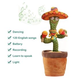 Dancing Cactus Toy Repeats What You Say Electronic Dancing with Lighting Toys Recording Singing Spanish Language Song for Kids (Ships From: CN, Color: Battery English song)