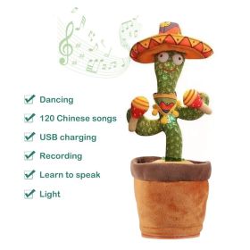 Dancing Cactus Toy Repeats What You Say Electronic Dancing with Lighting Toys Recording Singing Spanish Language Song for Kids (Ships From: CN, Color: USB Chinese song)