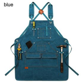 Durable Work Apron with Tool Pockets Heavy Duty Unisex Canvas Adjustable Cross-Back Straps Apron For Carpenter Painting Home BBQ (Ships From: China, Color: Upgrade Blue)