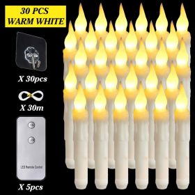 6/12/30pcs Floating LED Candles Remote Control Flameless Taper Candle Halloween Decor Party Birthday Wedding Christmas Supplies (Ships From: CN, Color: 30PCS warm white)