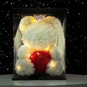 40cm Large Teddy Rose Bear Artificial Flowers Rose Bears with Light Box Anniversary Valentine's Wedding Birthday Christmas Gift (Ships From: China, Color: 40CM-Crown Veil6)