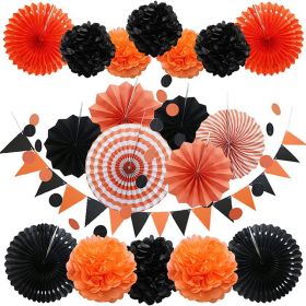 20Pcs Paper Fans Decor Hanging Paper Hanging Paper Fans Pompom Flower Garland Wedding Birthday Party Halloween Baby Shower Decor (Ships From: China, Color: Orange)