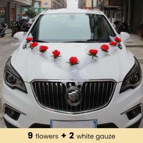 White/Red Rose Artificial Flower Wedding Car Decor Kit Bridal Car Decorations Romantic Fake Rose Ribbons Silk Flower Door Handle (Ships From: CN, Color: Set C)