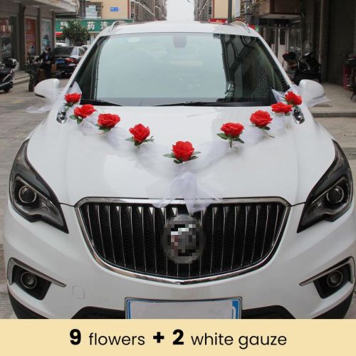 White/Red Rose Artificial Flower Wedding Car Decor Kit Bridal Car Decorations Romantic Fake Rose Ribbons Silk Flower Door Handle