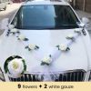 White/Red Rose Artificial Flower Wedding Car Decor Kit Bridal Car Decorations Romantic Fake Rose Ribbons Silk Flower Door Handle
