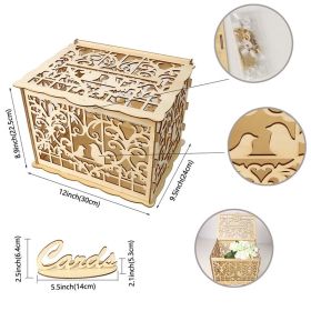 Wooden Wedding Card Boxes Case With Lock DIY Couple Deer Bird Flower Pattern Grid Card Wooden Box Birthday Wedding Supplies (Color: Type C, size: Others)