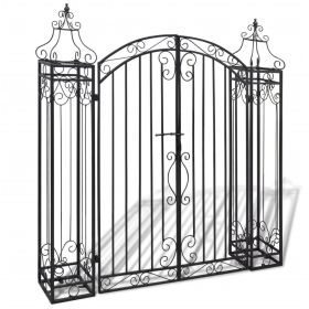 Ornamental Garden Gate Wrought Iron 4'x8"x4' 5" (Color: Black)